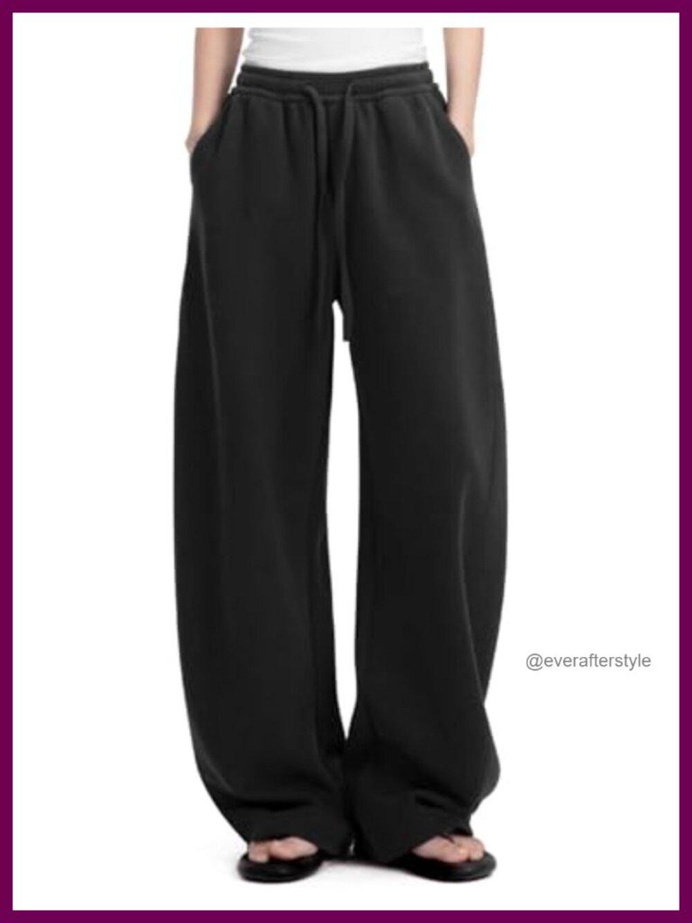 Fleece Lined Barrel Sweatpants Wide Leg Mid Rise Pull On Women